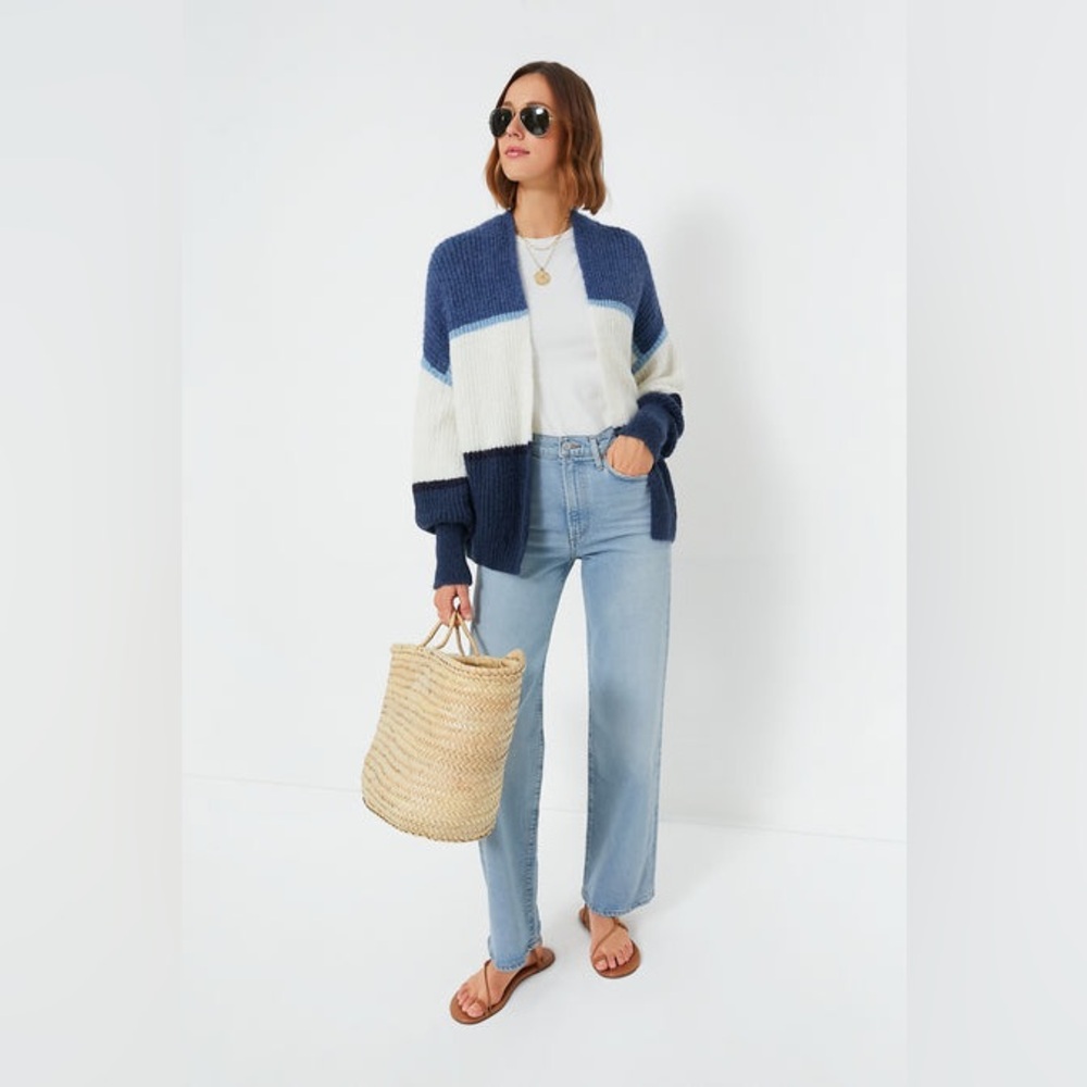 NWT Z SUPPLY Tuckernuck True Navy Jones Stripe Open-Front Cardigan Size Large